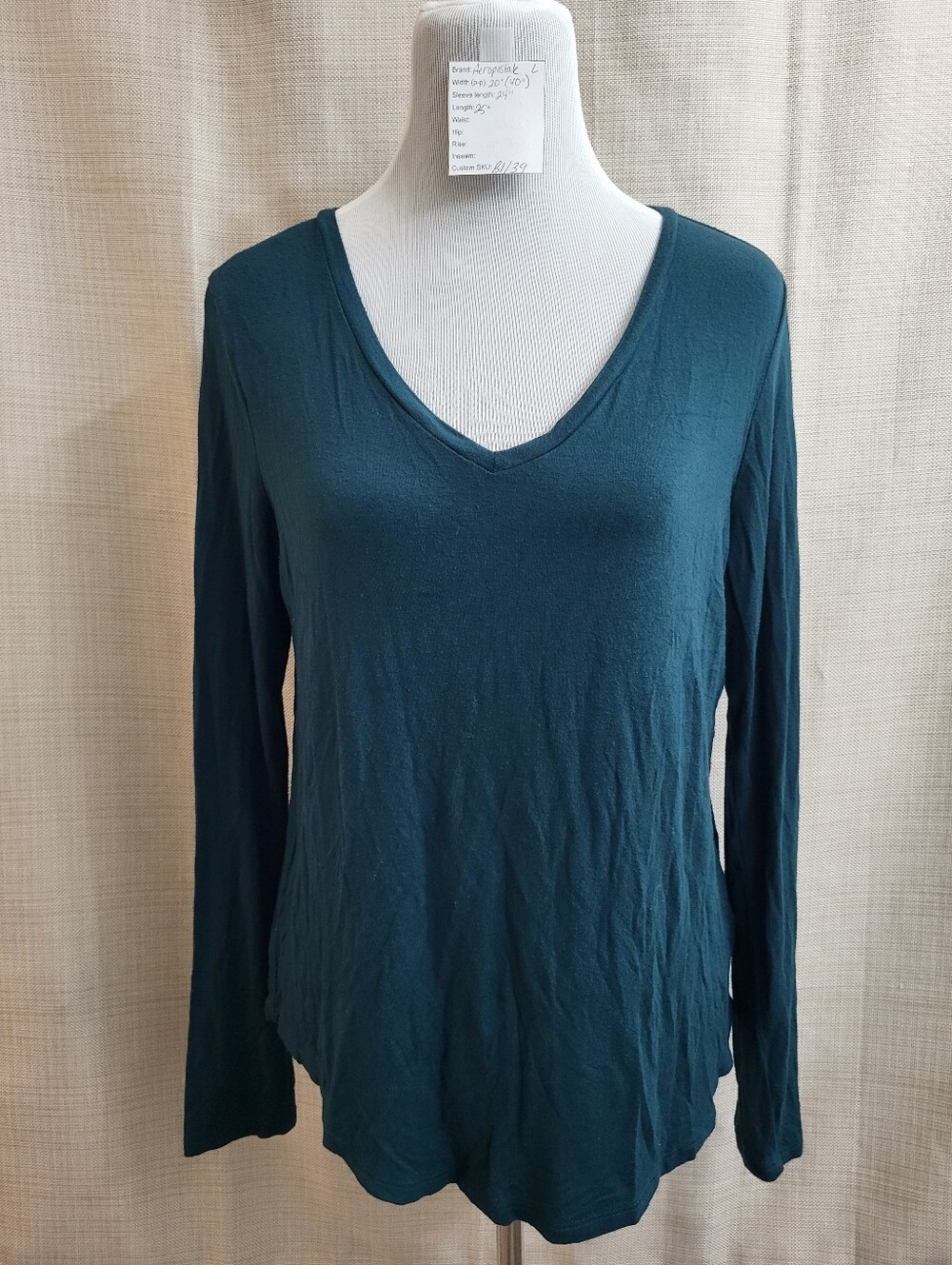 Aeropostale Women's Seriously Soft Perfect V Long Sleeve Shirt Green Size Lg